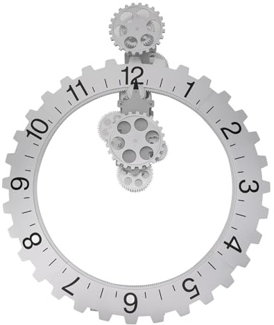 3D Moving Gear Clock, Enkelsidig Mekanisk Växel Roterande Timhjul Väggkonst Dekorativ Klocka för Hemmet i Vardagsrummet (SILVER)