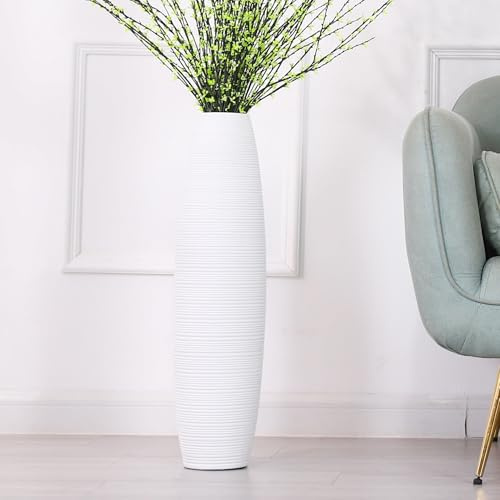 Leewadee Grand Vase A Poser Au Sol 65 cm Haut - Vase De Sol pour Fleur Ou Pampa, Blanc, Résine
