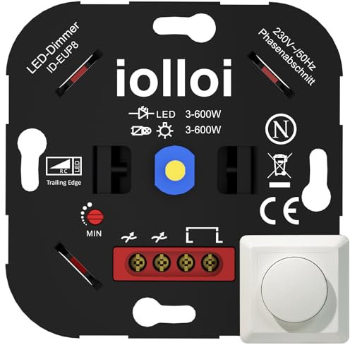 iolloi LED Dimmer Schalter, Unterputz Dimmschalter, LED Dimmer für Dimmbare LEDs/Halogen 3–600W, Drehdimmer für led lampen, 230V Phasenabschnitt