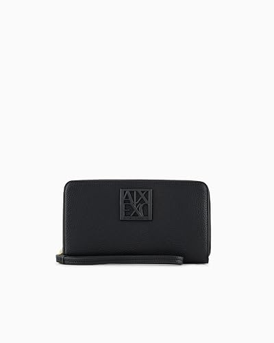 Armani Exchange Women's Sustainable, Susie, Soft Zip-Around Wallet Black,One Size
