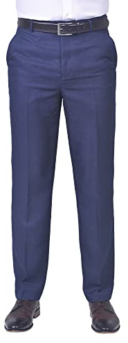 James Holton Mens Smart Classic Polyester Trousers | Flat-Front Easy Care Formal Business Office Pants 38 Waist and 29 Inside Leg Navy