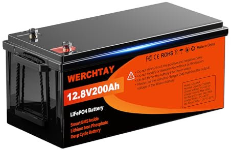 LiFePO4 Bilbatteri på 12V 200Ah,Djupcykel Uppladdningsbart Litiumbatteri,Litiumjärnfosfatbatteri på 2560Wh med över 4000 Cykler och Inbyggt BMS Skyddssystem.Perfekt för Husbil,Solceller,Båt,Camping