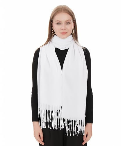 Elegante Stola Für Abendkleid - Weiß Schals & Tücher Für Damen - Leichter Pashmina Schal Für Frühling - Schultertuch Für Hochzeit - Halstuch Für Damen - Dünner Schal Dame Stola (Weiß)