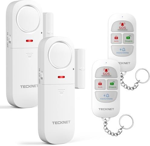 TECKNET Alarme Maison sans Fil, Alarme Porte avec Télécommande, Window and Door Alarm Sensor avec 4 Modes D'alarme, Facile à Installe, Détecteur Ouverture Porte pour Maison、Hôtel、Garage、Fenêtres