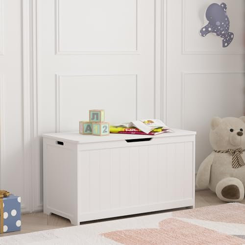 [en.casa] Baule per Giocattoli Cassapanca per Cameretta Soggiorno Corridoio Contenitore Porta Giochi Mobile Salvaspazio da Stoccaggio (LuxLaxA) 80 x 40 x 44,5 cm - Bianco