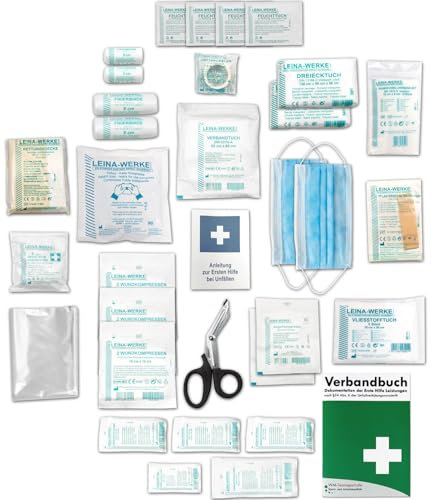 NEUE DIN 13157 − Verbandkastenfüllung Erste-Hilfe-Koffer-Füllung Nachfüllset für Verbandskasten + Erste-Hilfe-Anleitung + Unfalldokumentation - für Betriebe - Baustelle - öffentliche Einrichtungen LW