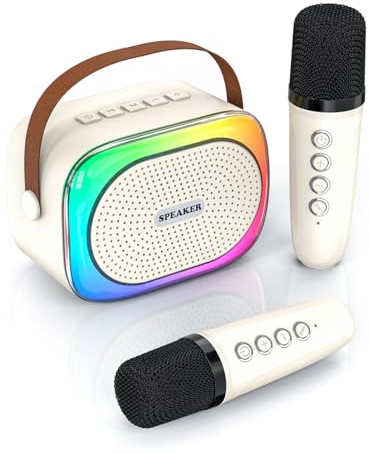 YOUBST Karaoke Machine 2 Microphones, Kids Toys Birthday for 3-12 Year Old Girls with Voice Changing & LED Party Lights Mini Bluetooth Karaoke Speaker for Girls Toy Presents (Beige)