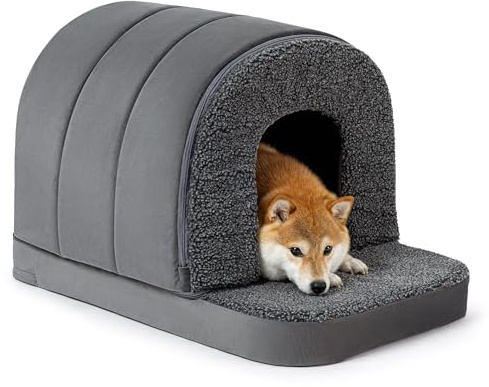 PELZIN Indoor Dog House - Orthopedic Dog Tent Bed w/Egg-Crate Foam - Pet Bed with Cover Cave - Waterproof Lining - Nonskid Bottom, Ideal for Medium Breeds & Fits 30-Inch Crate - 29x18