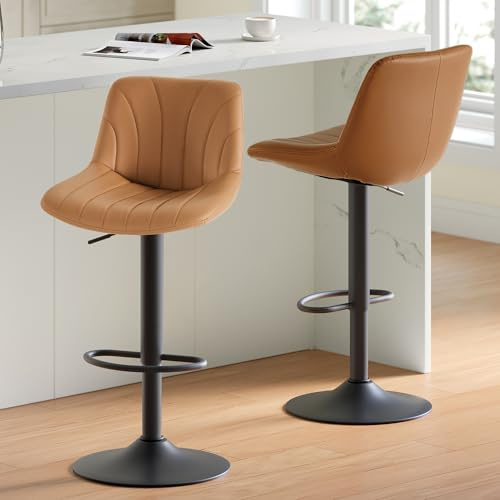 VASAGLE Taburetes de Bar, con Respaldo, Sillas de Bar de Altura Ajustable, Giro de 360°, Reposapiés de Metal, para Comedor y Cocina, PU, Juego de 2, Marrón Caramelo LJB181KN01