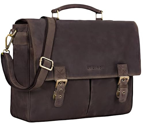 STILORD Toledo Grand Sacoche Porte Document Homme en Cuir Véritable Vintage Cartable Ordinateur 15,6 Pouces Sac pour le Cours Serviette Professeur pour le Business Couleur:marron - foncé