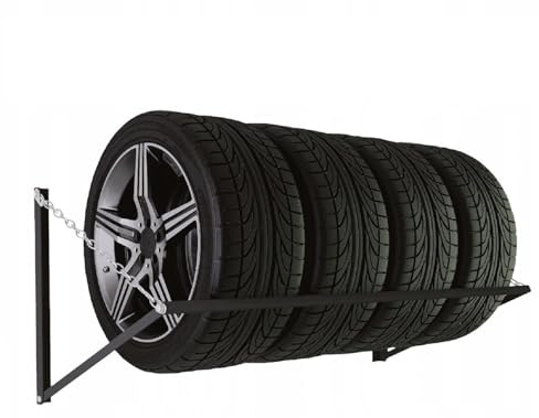 QLS Supporto da parete per pneumatici da auto, per montaggio a parete, 120 cm, in acciaio, fino a 180 kg, montaggio a parete, per garage e officina, salvaspazio, robusto (nero)