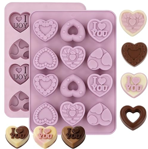 Heart Chocolate Molds, 3D Chocolate Candy Moulds Sweet Love Fondant Cookie Molds for Holiday Valentines Day, Candy, Fudge, Cake Pop
