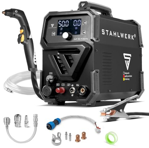 STAHLWERK Tagliatrice al plasma CUT 50 P Digitale – Tagliaplasma da 50 A, capacità di taglio fino zu 20 mm, HF Pilot, interfaccia THC per controllo altezza CNC, Inverter