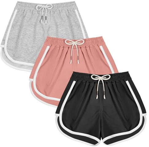 DiULi Pantalones Cortos de Deporte Niñas, Pantalones Cortos Deportivos para Niñas, Verano Pantalón con Cintura Elástica, Básicos Activos, Shorts Transpirables para Ciclismo Gimnasio Baile (Pack de 3)