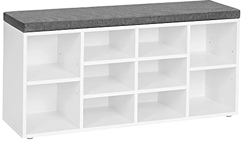 VASAGLE CUSTOS Collection - Shoe Bench, Storage Bench with Padded Seat, Entryway Bench with 10 Compartments, for Bedroom, 11.8 x 40.9 x 18.9 Inches, Cloud White and Dove Gray ULHS010W01
