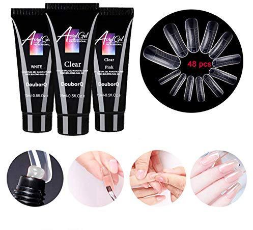 Kit d'Extension Gel UV pour Ongles avec 48 Conseils Rapides, Ensemble d'Outils à Séchage Rapide pour Nail Art (15ML X 3 Couleurs)