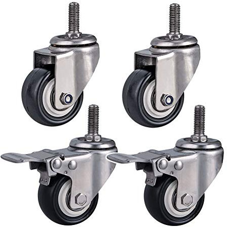 castors 4 Möbelrollen 2 Zoll Gewinde M8 / M10 / M12 Leise Schwerlast Lenkrollen Mit Bremse Edelstahlhalterung Universal- Schwenken Industriell Wagen Transportrollen 250 Kg Doppellager -Schraube