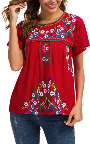 YZXDORWJ Women's Embroidered Mexican Peasant Blouse Mexico Summer Shirt Short Sleeve (US2XL, 169HL-R)