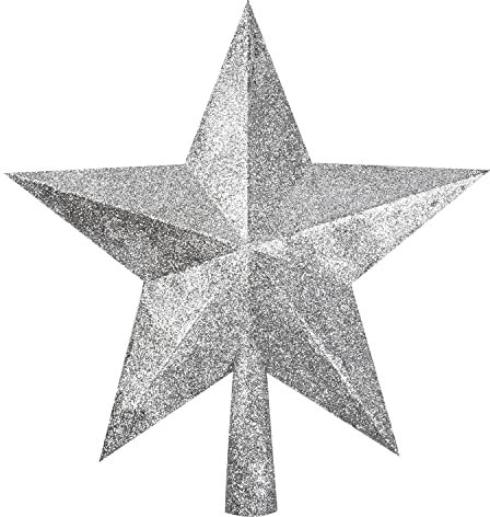 Silver Glitter Star Tree Topper Christmas Tree Topper for Christmas Home Decoration (Silver)