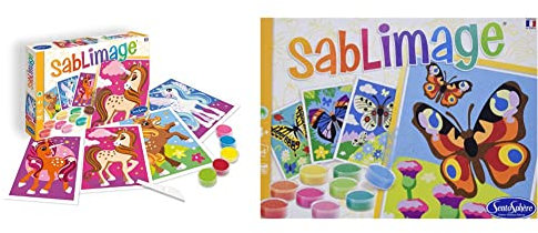 Sentosphère 3908812 Sanduhr Sandbilder-Kreativset für Kinder, Motiv Einhörner, Orange & Sentosphère 3908813 Bastelset für Kinder, Sandbilder Schmetterlinge, Kreativset