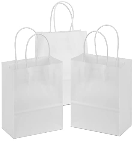 50 Pezzi Sacchetti Carta Con Manici Sacchetti Carta Regalo Addensare Sacchetto Di Carta Kraft Sacchetti Carta Natale Buste Regalo Natale Piccole, 15 x 8 x 21 cm, Bianco