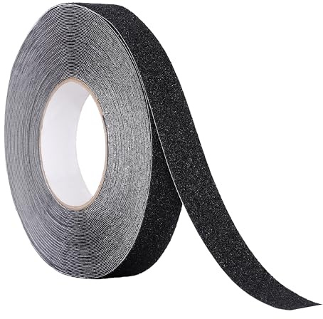OQingluan Strisce Antiscivolo per Scale, 2.5cm*20m, Nastro Antiscivolo per Gradini, Antiscivolo per Scale Esterne, Nastro di Sicurezza Antiscivolo, Adatto per interni ed esterni, Nero