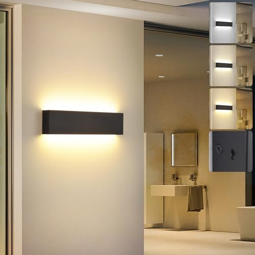 KUKAK LED Aplique pared Interior iluminación,10W 3000K/4000K/6000K Lampara de Pared,Moderno Apliques Pared,220V Luz Pared Aluminio para Salón Dormitorio Sala Pasillo Escalera,IP20 33CM Negro