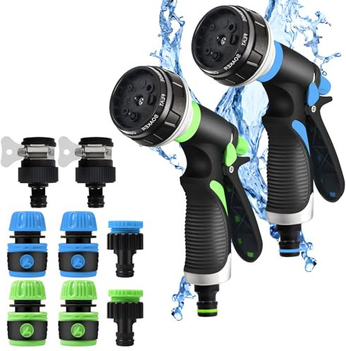 Kulamo Garten Handbrause 2 Stück, Gartenspritze mit 8 Einstellbare Bewässerung Muster, Rutschfestes Design Griff, für Garten Bewässerung Autowaschen Haustier Baden Bürgersteig Reinigung