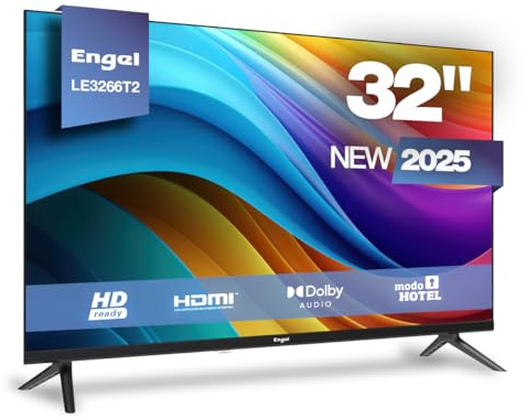 Engel LE3266T2 – 32 tum HD LED-TV med T2 och satellitmottagare – Dolby Audio – 3 HDMI 2 USB – snygg och kompakt design – hotellläge – PVR och tidsskift – DVB-T2/S2/C