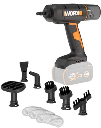 Worx 20V SteamStorm Cordless Handheld Steam Cleaner w/Accessories, Steamer for Cleaning 220°F 8-Second Preheat, Lightweight Portable Steamer for Home Car – Tool Only