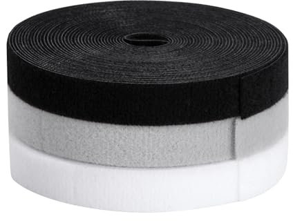 Sangles de Câble Réglables 5m x 1.2cm Ruban Auto-Agrippant Réutilisable Serre Cable Bande Sangle Facile à Couper pour la Gestion des Câbles Maison Bureau Jardinage 3 Pièces