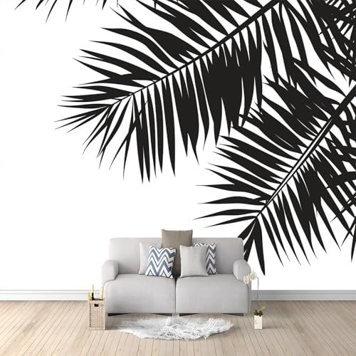 Feuilles De Palmier Noires Papier Peint Blanc Panoramique Peinture Murale Interieur pour Salon Chambre à Coucher D'Enfant Maison Décoration Murale 200x140 cm