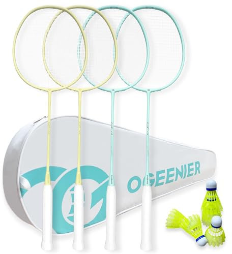 OGEENIER Badminton Set of 4 Rackets and 6 Birdies for Backyard Family Play