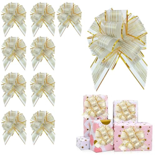 Cinta de regalo con lazo, 10pcs grandes de regalo con cinta de regalo, lazos de regalo, lazo de dibujo de 18 cm de diámetro, para bodas, cumpleaños, coche, Navidad
