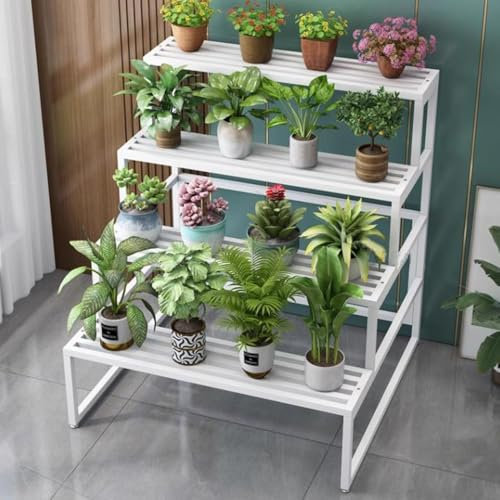 Moderno supporto per piante in metallo a 4 ripiani, per vasi da fiori, scala, fioriere, espositore per casa, giardino, balcone, bianco, altezza 100 cm