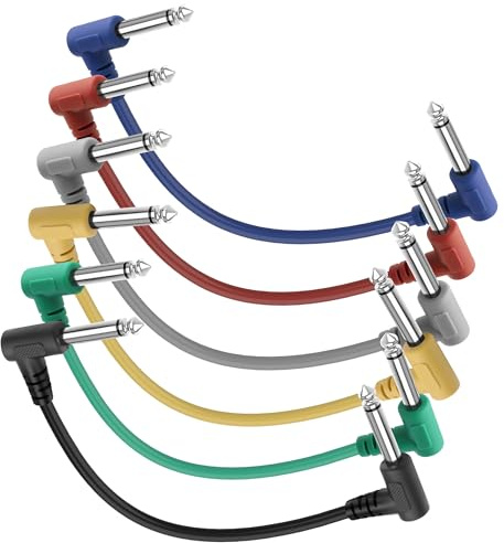 XMSJSIY Gitarre Patch Kabel Effekt Pedal Cord 6.35mm 1/4 Zoll TS Stecker zu Stecker rechten Winkel Stecker Hilfskabel für Bassgitarre Instrument - 6 Packungen - 25CM / 9.84inch