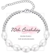 RANKEEF 70th Birthday Gifts for Women,Sterling Silver Bead Bracelet with Pearls Adjustable Silver Bracelet for Women Birthday Gifts with Card for Her Mum Daughter Sister Grandma