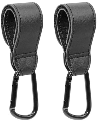 2 pcs Buggy Clips for Changing Bag Handbag, Black Carabiner Clip, Non-Slip Nylon Leather Pram Hook for Rocker Stroller Pushchair Rollator Mobility Scooter Universal Accessories Baby Travel Essentials