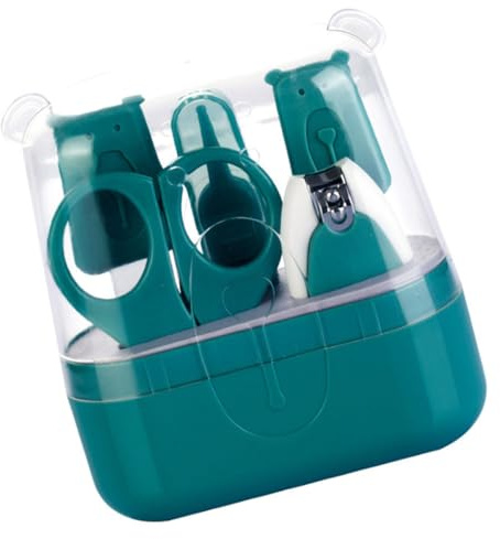 Mikinona Kit de Manicura para Bebés con Tijeras y Cortaúñas de Seguridad Set Portátil y Ligero Accesorio para Cuidado de Uñas de Recién Nacido Color Verde