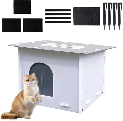 Casa para gatos al aire libre, resistente a la intemperie, resistente al viento y a la lluvia, casa con diseño aislante resistente, refugio para patio, jardín, porche, césped, patio trasero