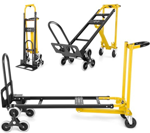 Professional Heavy Duty 1000LBS Aluminum Stair Climbing Dolly, 3 in 1 Convertible Hand Truck, Folding Hand Truck Dolly Cart with Solid Wheels for Moving/Travel/Office (Yellow)