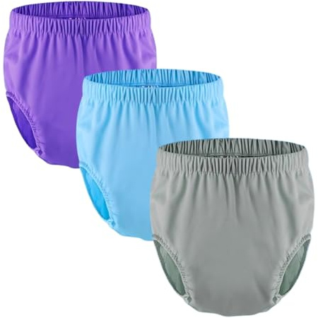 Inkontinensbyxor for vuxna TPU Vattentätt blöjöverdrag, Återanvändbara gummibyxor Plastunderkläder for män och kvinnor(Blue+Purple+Gray,Large)