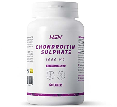 Sulfato de Condroitina de HSN | 120 Tabletas = 1 Gramo de Condroitina por Dosis Diaria | Sin Pescado ni Crustáceos | Alto contenido en vitamina C y Manganeso | No-GMO, Sin Gluten