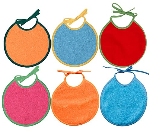 Ti TIN |6er Pack- frottee Babylätzchen, 19x19 cm | Lätzchen für Babys im Alter von 0 bis 6 Monaten, Verschluss mit Bändern, extra weiche Baumwolle, Farben: grün, blau, orange, rosa