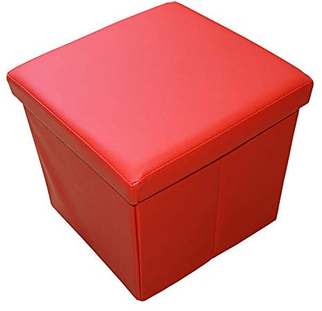 Natsen Sitzhocker mit Stauraum, 38 x 38 x 38 cm, faltbar Sitzwürfel aus Kunstleder, Sitzbank Fußhocker Fußablage Aufbewahrungsbox, Red