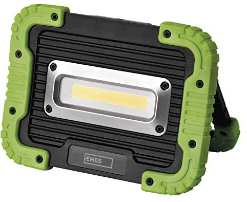 EMOS LED-Arbeitsleuchte, aufladbare Campinglampe mit Powerbank, wasserdichter tragbarer LED-Strahler, 600 lm, 35 m Leuchtweite, 3000 mAh Akku mit 3,5 St. Leuchtdauer und USB-Kabel, P4534, Schwarz-grün