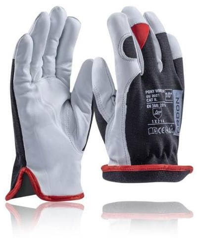 ARDON PONY WINTER Arbeitshandschuhe Leder Nylon Schutzhandschuhe Ziegenleder isolierte EN388 Handschuhe Fahrer Transportarbeiter Monteur Autowerkstätten driver Handschuhe Schwarz weiß; (9)