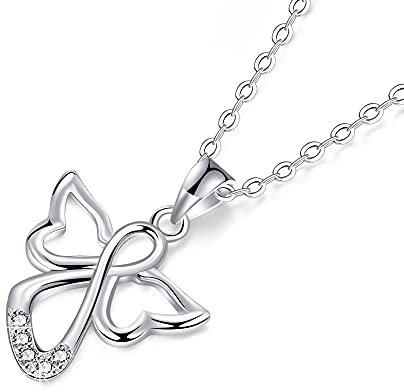 F.ZENI Engel Kette Damen 925 Sterling Silber Schutzengel Kette Zirkonia Glücksbringer Schmuck für Mädchen Frauen mit Geschenkbox