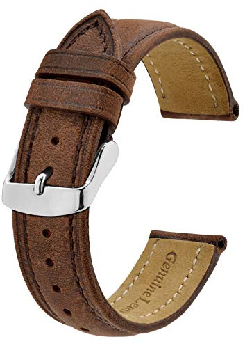BISONSTRAP Watch Strap 18mm, Vintage Leather Replacement Watch Band, Dark Brown