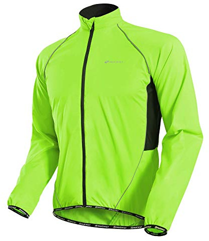 NUCKILY Cykeljacka för män, multifunktionell vindjacka, regnjacka, vindtät, vattenavvisande, lätt, MTB-mountainbikejacka för cykling, löpning, camping, Grön, XL